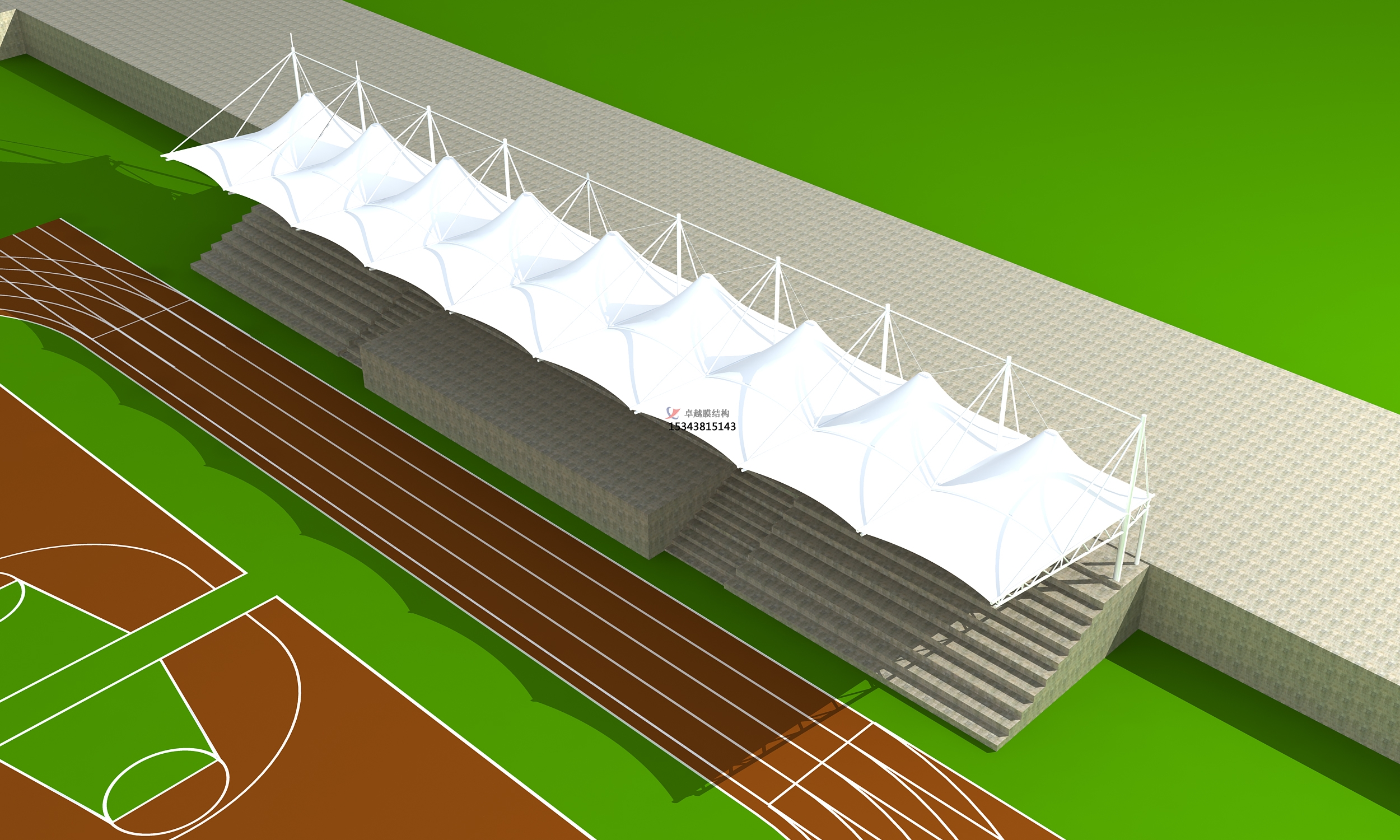 靈石體育公園膜結(jié)構(gòu)【看臺(tái)雨棚】門球場(chǎng)案例